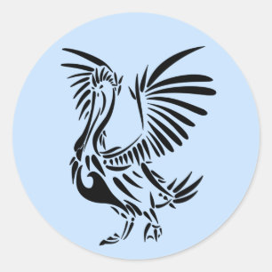 Tribal Pelican Art on Blue Classic Round Sticker