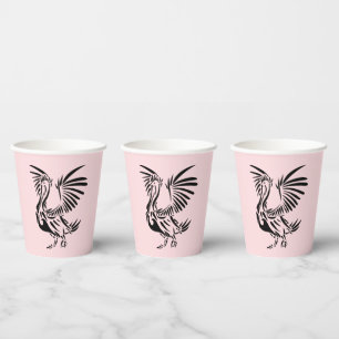 Tribal Pelican Art on Pink Paper Cups