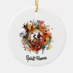 Tribal Phoenix Watercolor Mandala, custom Ceramic Tree Decoration