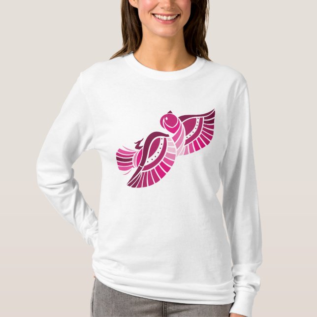 Tribal Pink Bird Stylized Magenta Phoenix T-Shirt (Front)