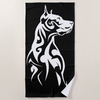 Tribal Pitbull Minimal Black and White Design Beach Towel