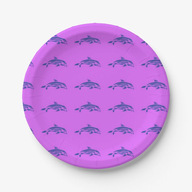 Tribal purple dolphins Thunder_Cove Paper Plate (Front)