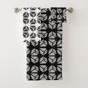 Tribal Pyramid Black and White Alternating Tile Bath Towel Set