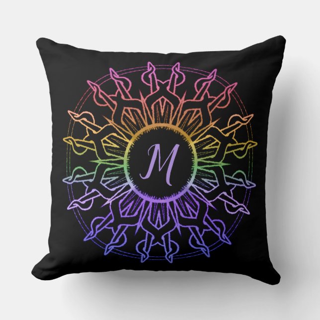 Tribal Rainbow Sun Throw Pillow (Front)