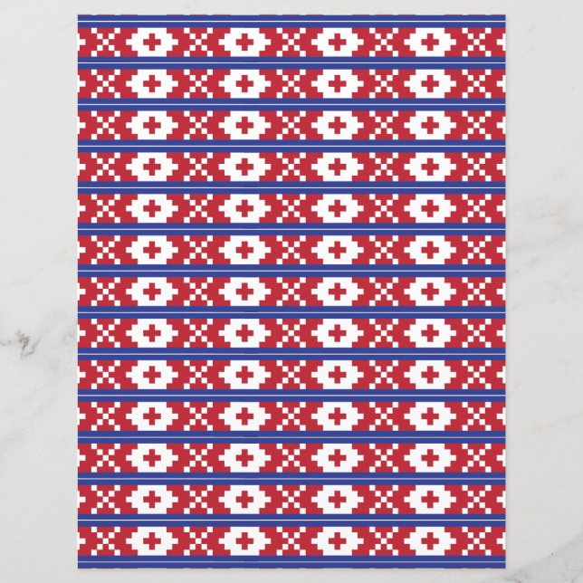 Tribal red, blue, and white folk art pattern (Front)