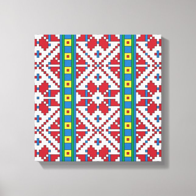 Tribal red, blue, and white star geometric pattern canvas print (Front)