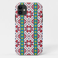 Tribal red, blue, and white star geometric pattern