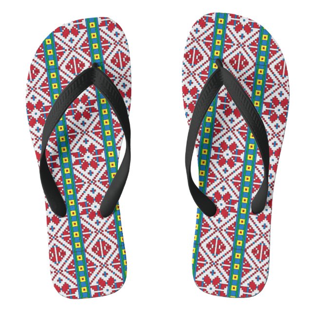 Tribal red, blue, and white star geometric pattern jandals (Footbed)