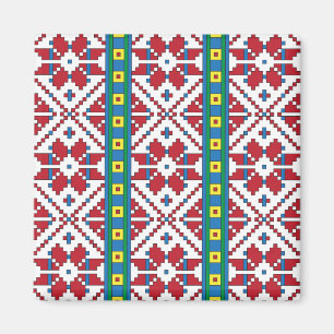 Tribal red, blue, and white star geometric pattern magnet