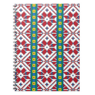 Tribal red, blue, and white star geometric pattern notebook
