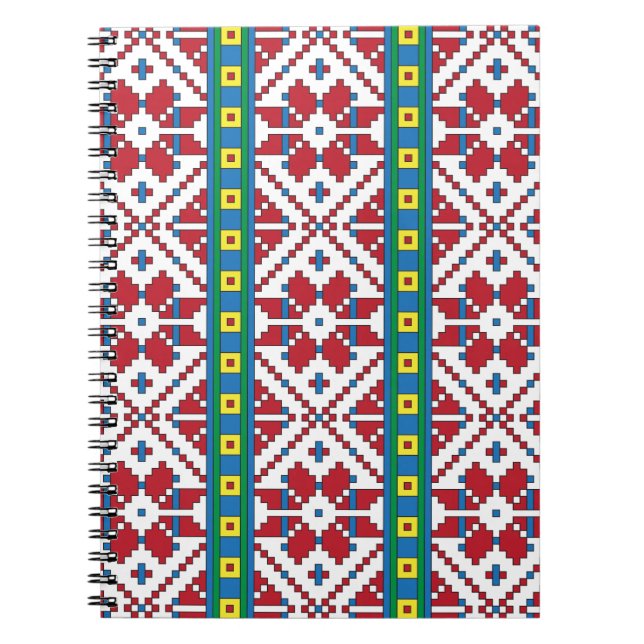 Tribal red, blue, and white star geometric pattern notebook (Front)