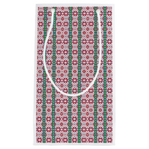 Tribal red, blue, and white star geometric pattern small gift bag