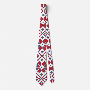 Tribal red, blue, and white star geometric pattern tie