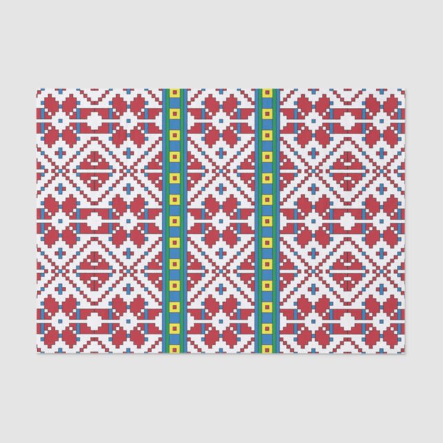 Tribal red, blue, and white star geometric pattern tissue paper (Front)