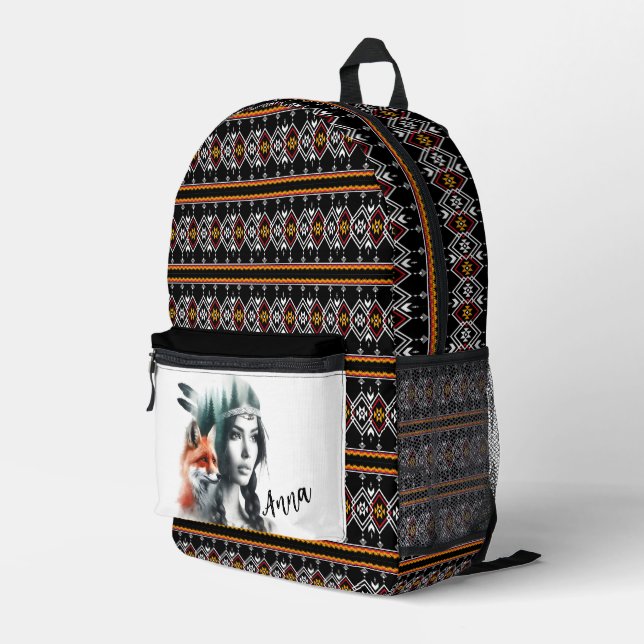 Tribal Red Fox and Headdress Backpack  (Back Corner Right)