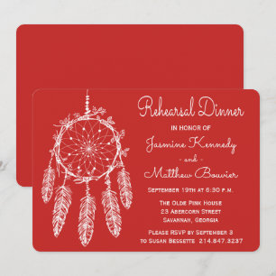 Tribal Red Rehearsal Dinner Dreamcatcher Wedding Invitation