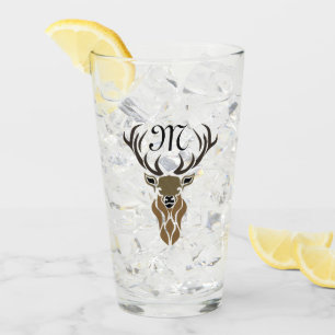 Tribal Red Stag Monogram Glass