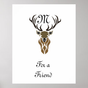 Tribal Red Stag Monogram Poster