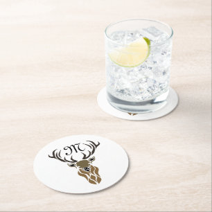 Tribal Red Stag Monogram Round Paper Coaster