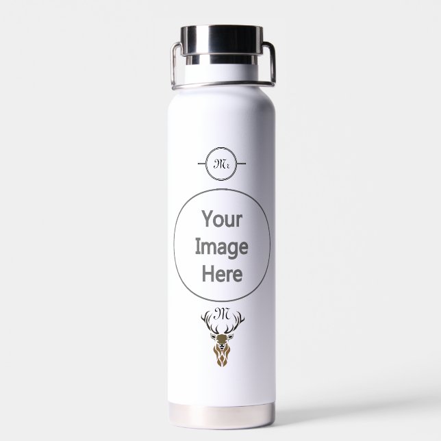 Tribal Red Stag Monogram Water Bottle (Back)