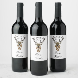 Tribal Red Stag Monogram Wine Label