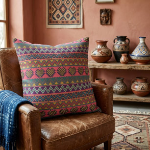 Tribal Rhythm Throw Pillow – Vibrant Geometric