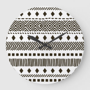 Tribal Rhythms: Ethnic Geometric Patterns Large Clock