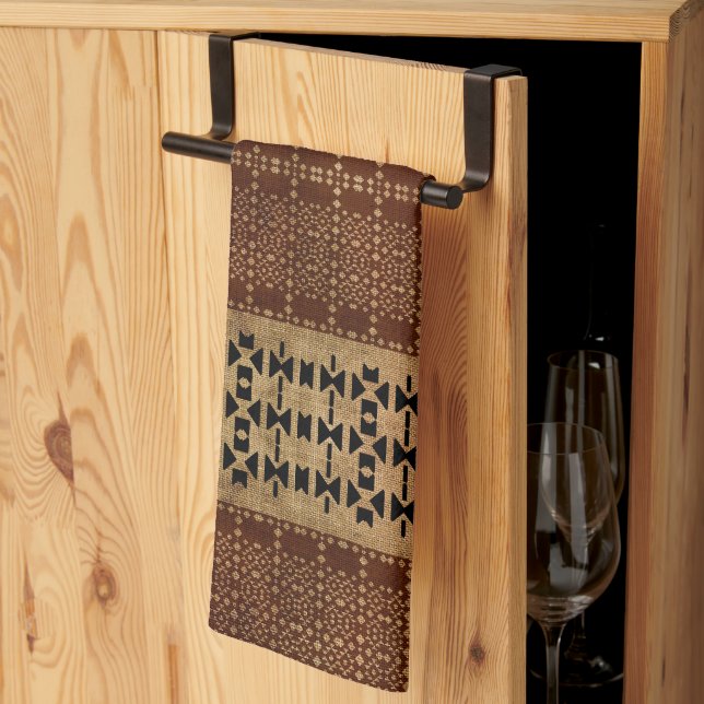 Tribal Rich Brown Mudcloth Tea Towel (Thirds Fold)