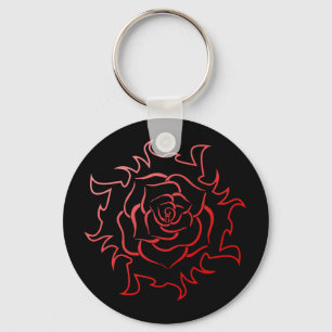 Tribal Rose In A Red Gradient Keychain