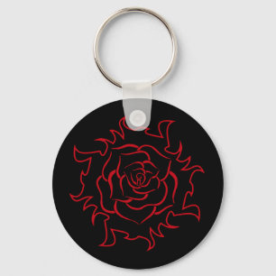 Tribal Rose In Black And Red Keychain