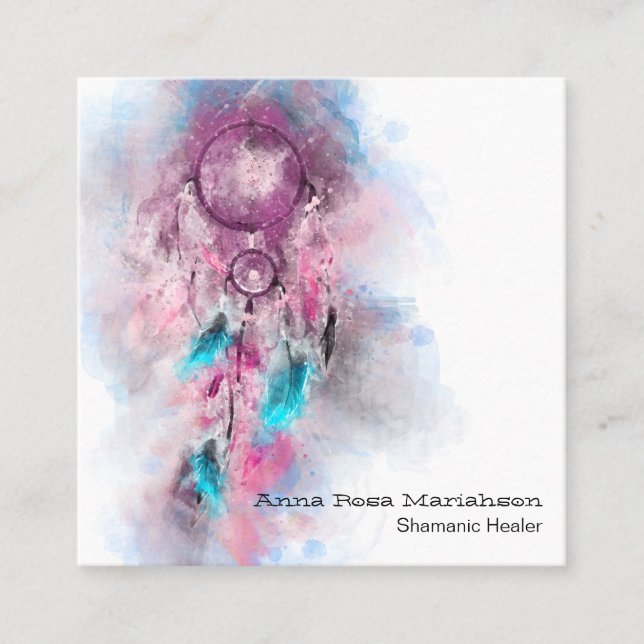 *~* Tribal - Sacred Shamen Shamanic Dream Catcher Square Business Card (Front)