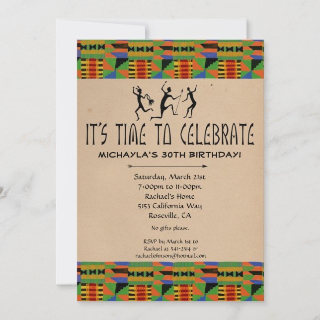 Tribal Safari Party Invitation - Kente Cloth (Front)
