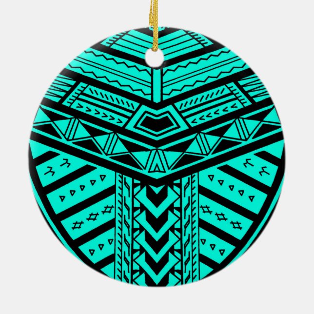 Tribal Samoan tattoo design in symmetry Ceramic Tree Decoration (Back)