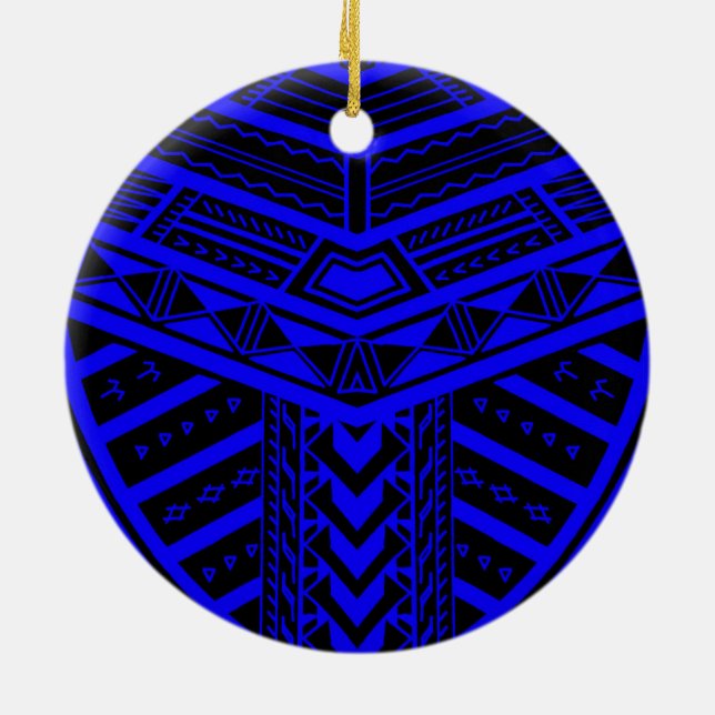 Tribal Samoan tattoo design in symmetry Ceramic Tree Decoration (Back)