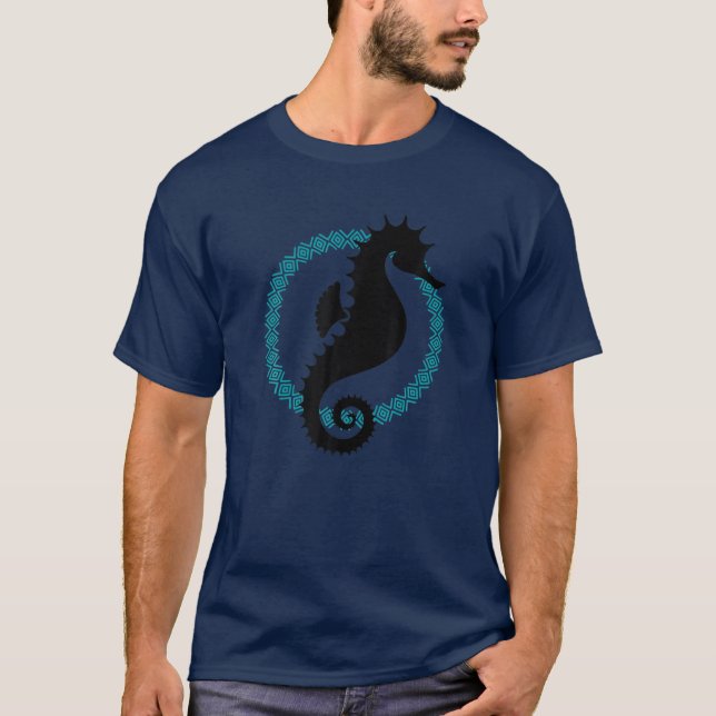 Tribal Sea Horse Hawaiian Polynesian Tattoo Style T-Shirt (Front)