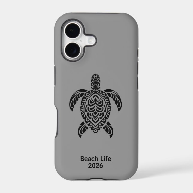 Tribal Sea Turtle, black on gray (Back)