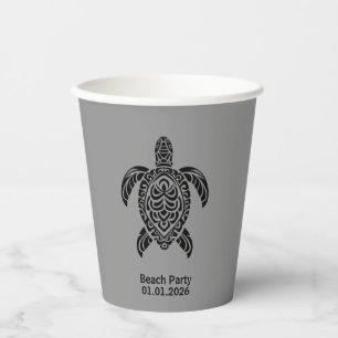 Tribal Sea Turtle, black on gray Paper Cups