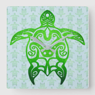 Tribal Sea Turtle Honu Square Wall Clock
