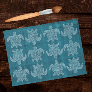 Tribal Sea Turtle Mandala Batik Look Teal Green  Tissue Paper