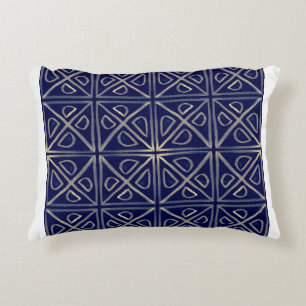 Tribal Seamless Blue Geometric Pattern. Striped Ha Decorative Cushion