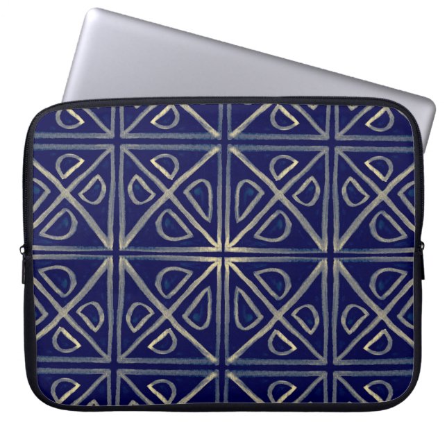 Tribal Seamless Blue Geometric Pattern. Striped Ha Laptop Sleeve (Front)