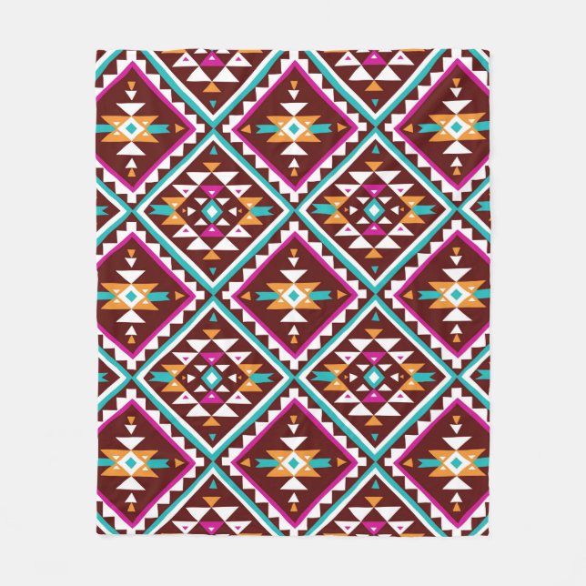 Tribal seamless colourful geometric pattern fleece blanket (Front)