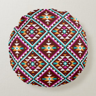 Tribal seamless colourful geometric pattern round cushion