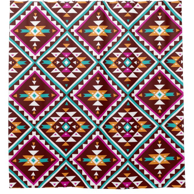 Tribal seamless colourful geometric pattern shower curtain (Front)