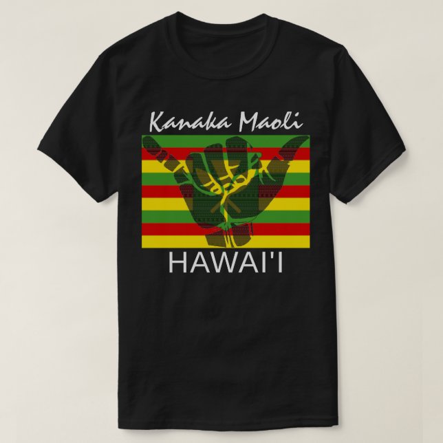 TRIBAL SHAKA (HANG LOOSE) Kānaka Maoli HI FLAG BG T-Shirt (Design Front)