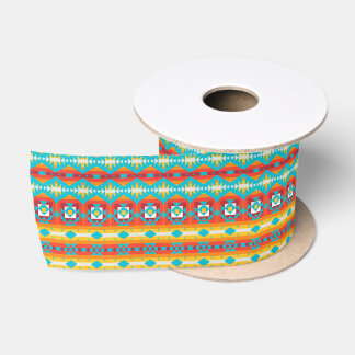 Tribal shapes rows satin ribbon