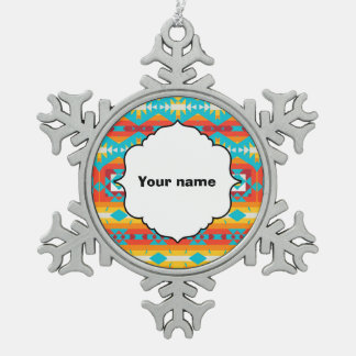 Tribal shapes rows snowflake pewter christmas ornament