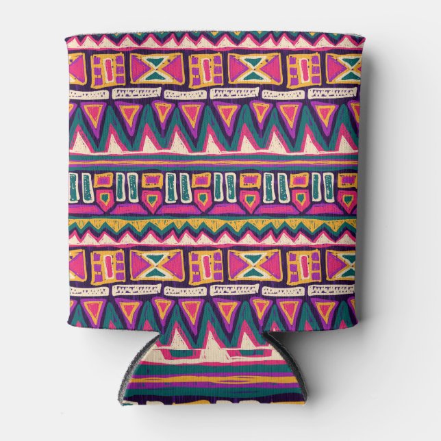 Tribal sketches: hand-drawn aztec pattern. can cooler (Front)