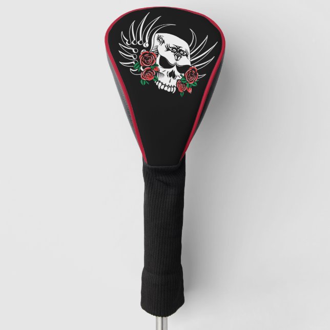 Tribal Skull and Roses Golf Head Cover (Front)