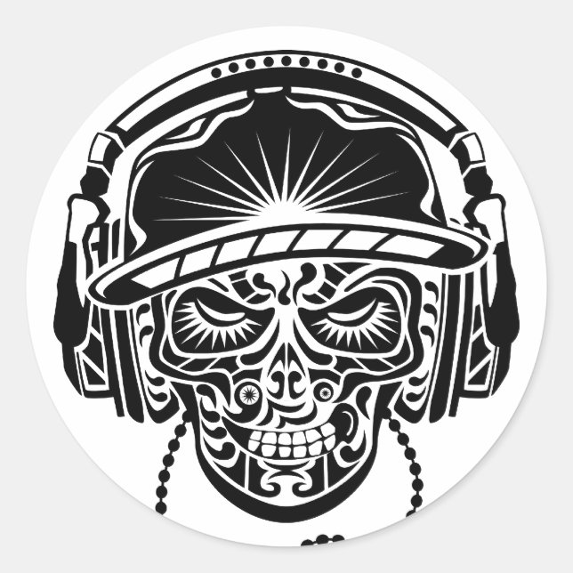 TRIBAL SKULL CLASSIC ROUND STICKER (Front)